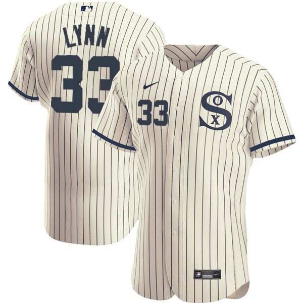 Men Chicago White Sox 33 Lynn Cream stripe Dream version Elite Nike 2021 MLB Jerseys